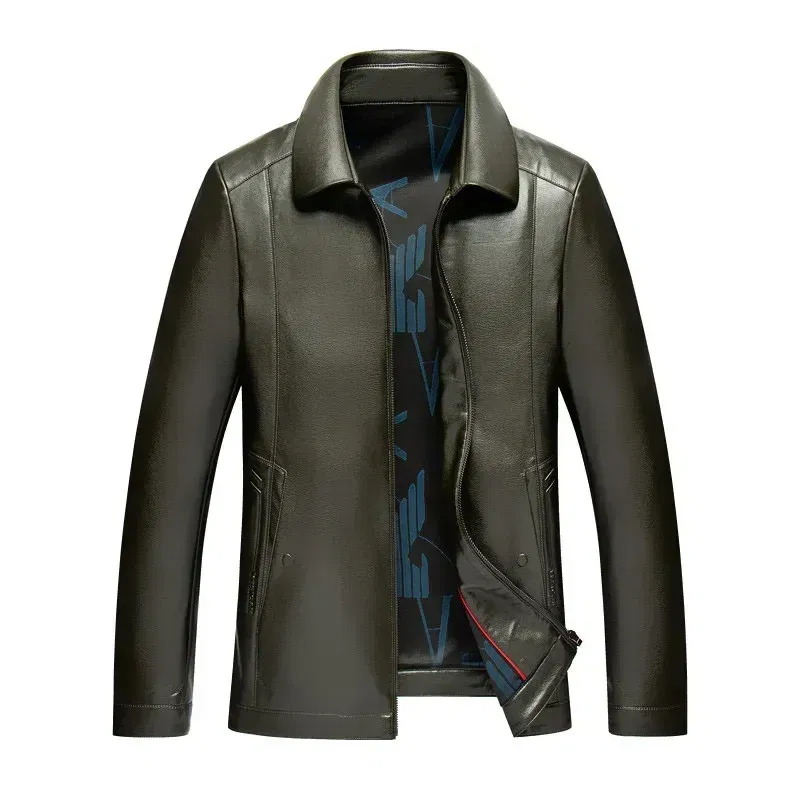 Color: Beige, Size: L - QYLVAWOY Genuine Leather Jacket Men Short Black Leather Coat Male Real Sheepskin Leather Jackets Jaqueta Masculina Men's Clothes