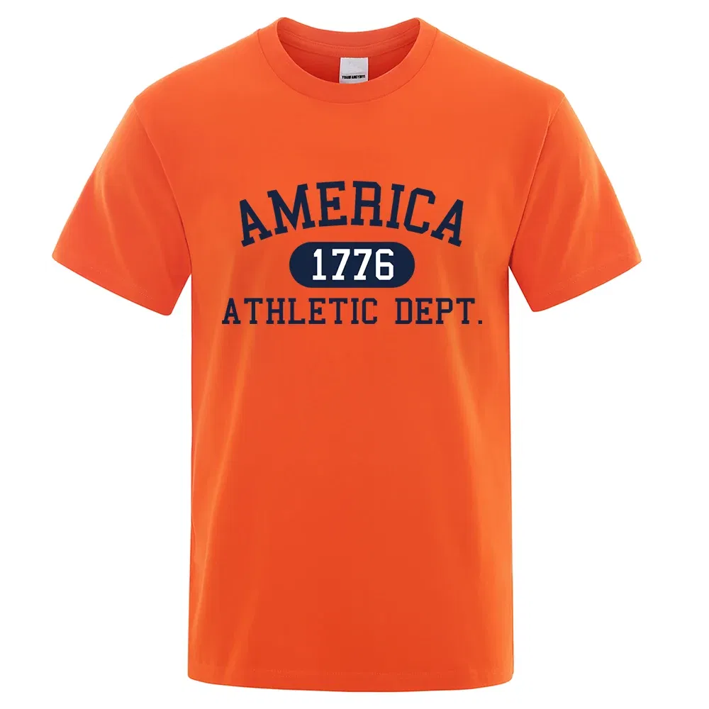 Color: Khaki, Size: XXXL - America 1776 Athletic Dept Letter Tshirt Man Fashion Tee Clothes Summer Luxury T-Shirt Hip Hop Breathable Cotton Tee Clothes