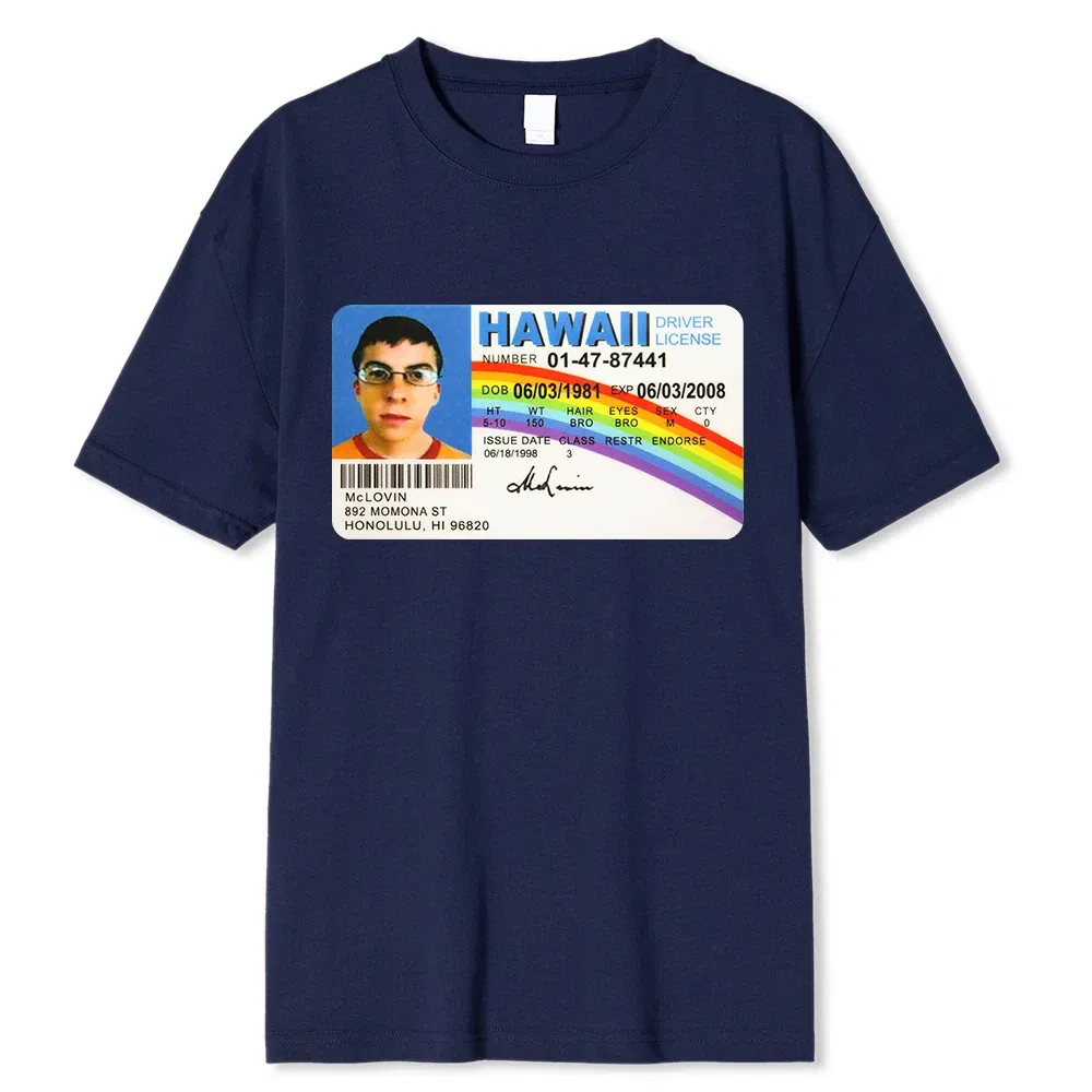 Color: SKY BLUE, Size: XXL - Homme t Shirt Summer Men t-Shirt Mclovin Id Card Superbad Geek Mens Cotton t-Shirt Unisex t-Shirt Teenagers Cool Soft Clothing