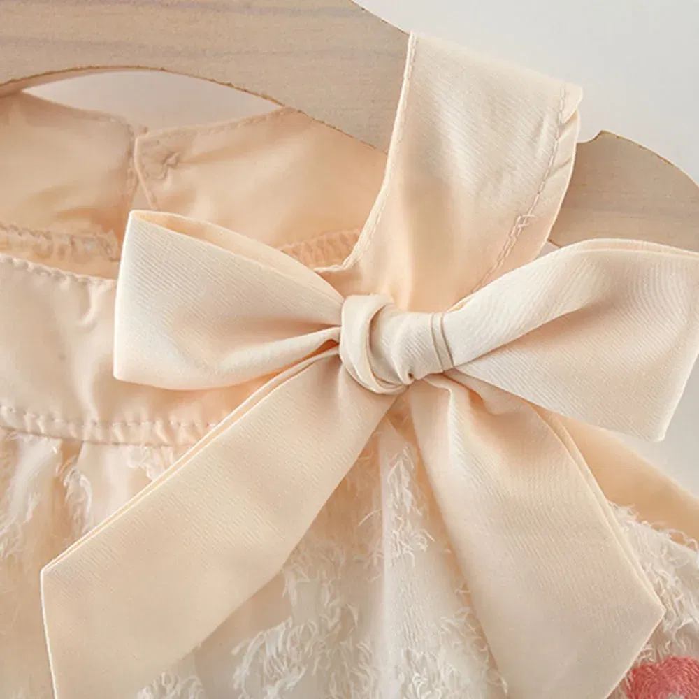 Color: Beige, Ships From: CHINA, Kid Size: 9M - Summer New Baby Girl Dress Polka Dot Small Flying Sleeves Tulip Embroidered Fluffy Dress Lightweight Princess Dress