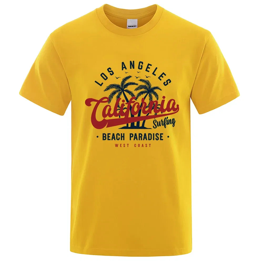Color: green, Size: XXL - Los Angeles California Beach Paradise Men Tops Fashion Crewneck T Shirt Cotton Summer T-Shirt Breathable Oversize Clothes