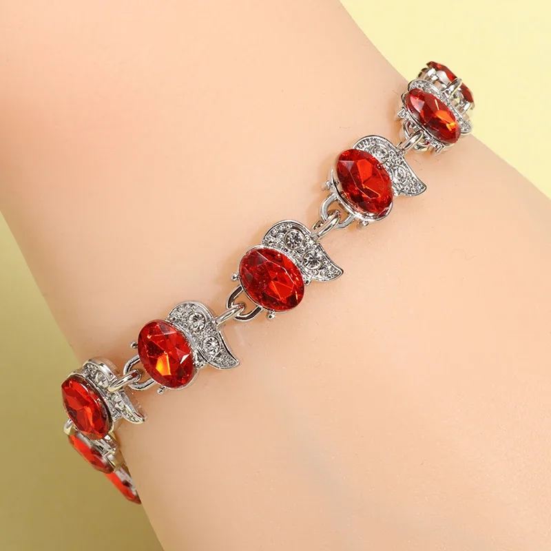 Metal Color: Rhodium Plated - Fashion Exquisite Color Crystal Inlaid Ladies Charm Bracelet Engagement Wedding Jewelry