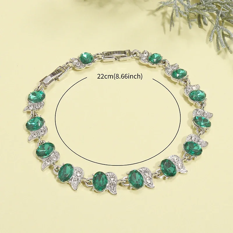 Metal Color: Rhodium Plated - Fashion Exquisite Color Crystal Inlaid Ladies Charm Bracelet Engagement Wedding Jewelry