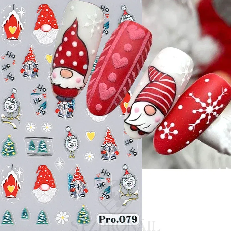 Color: Cream - 5D Embossed Elk Nail Art Sticker Cute Christmas Winter Santa Claus Snowflake Gingerbread Man Engraved Slider Manicure Decoration