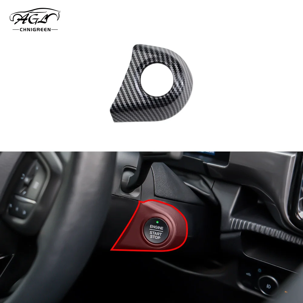 Color Name: Black - 1pc ABS Carbon Fiber Color Red Engine Start Stop Button Frame Trim Cover for Ford Ranger Everest 2023