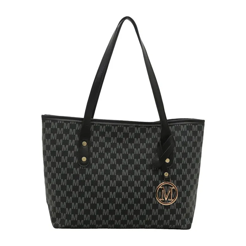Color: black - 2025 New Large Capacity Women Bag M Check Pattern  Versatile Small Design Shoulder Tote Commuter Bag