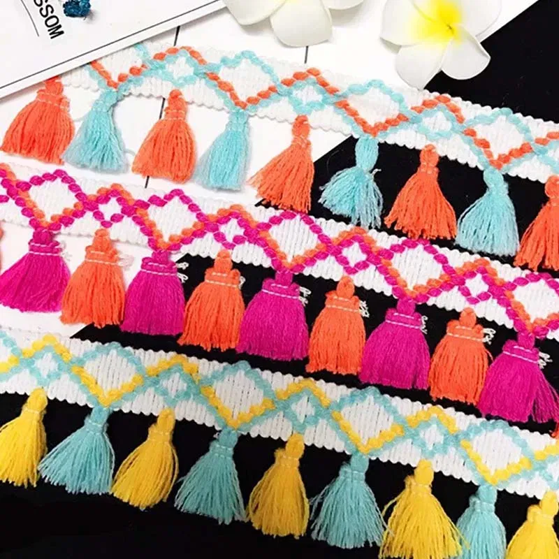 Color: Antique Copper - 1Yard Lace Ribbon Sewing Trim Tassel Trim Lace Fabric Sewing Fringe Sewing Lace Kintted Fabric Handmade DIY Craft Accessories