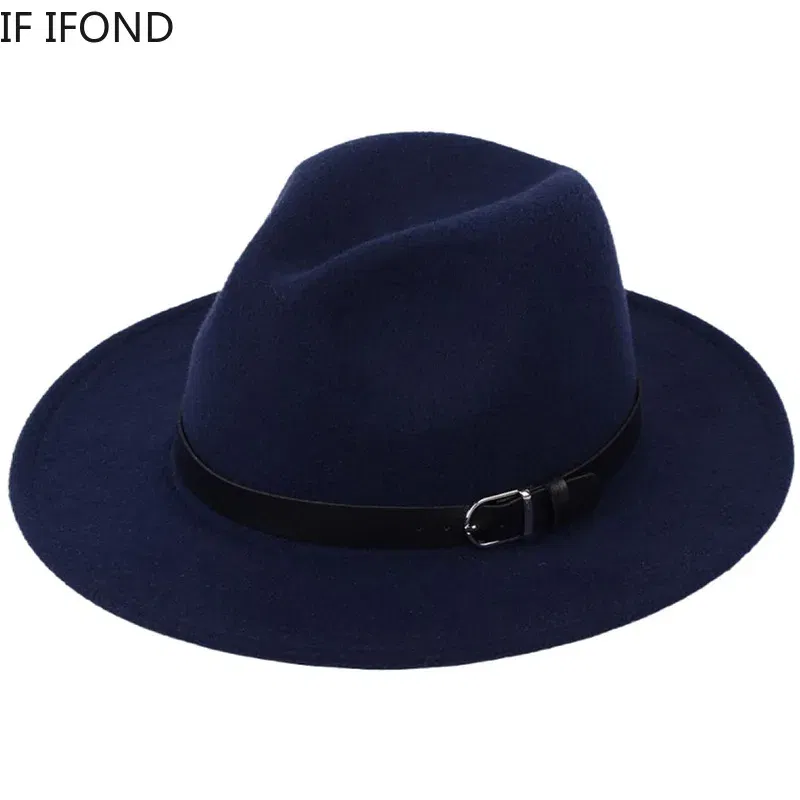 Color: Brown, Size: M - Classic British Fedora Hat Men Women Imitation Woolen Winter Felt Hats Fashion Jazz Hat Chapeau Wholesale