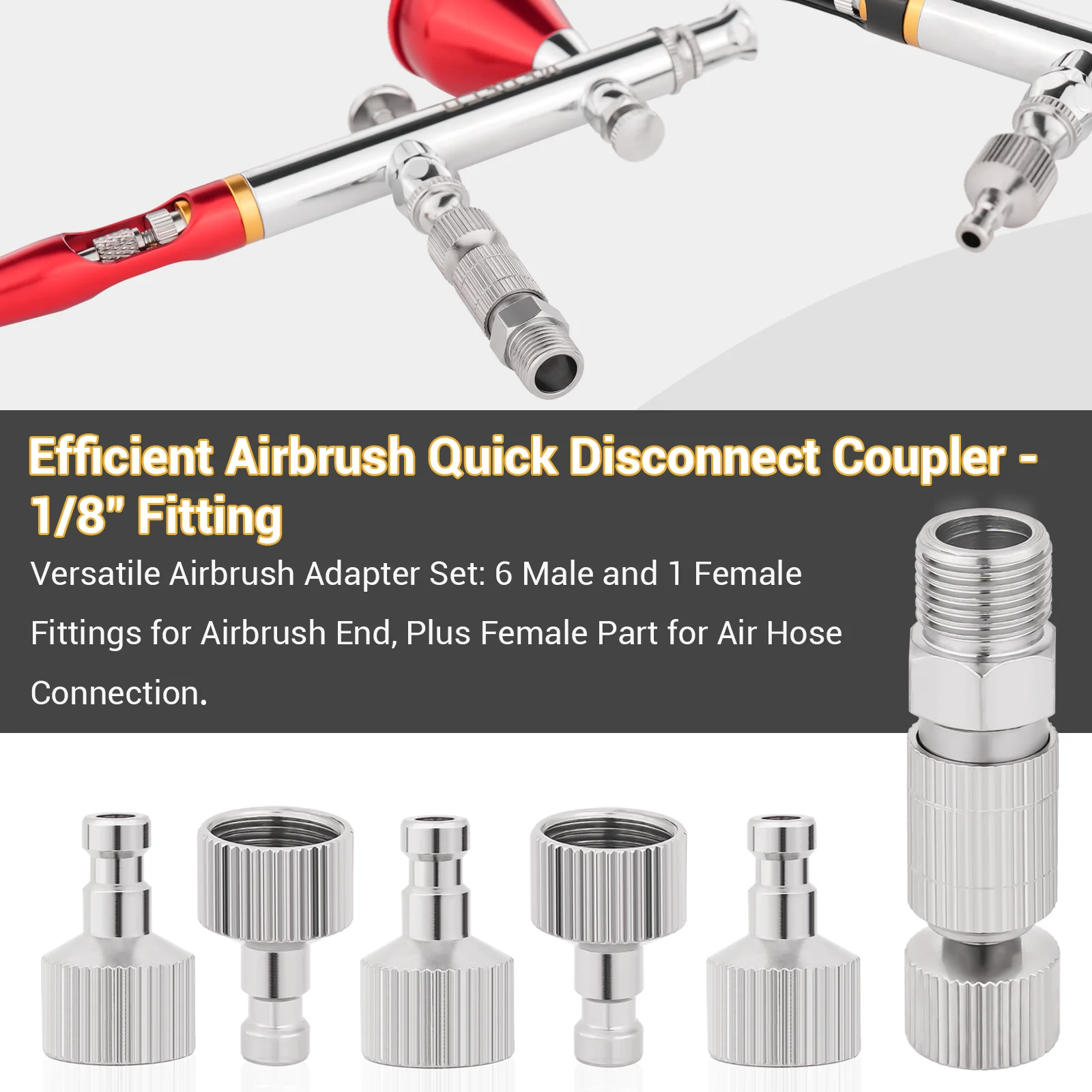 Color: Blue - Airbrush Quick Disconnect Coupler Release Fitting Plug, 6pcs 1/8 in BSP Male and Female Connections Adapter Air Brush Accessory