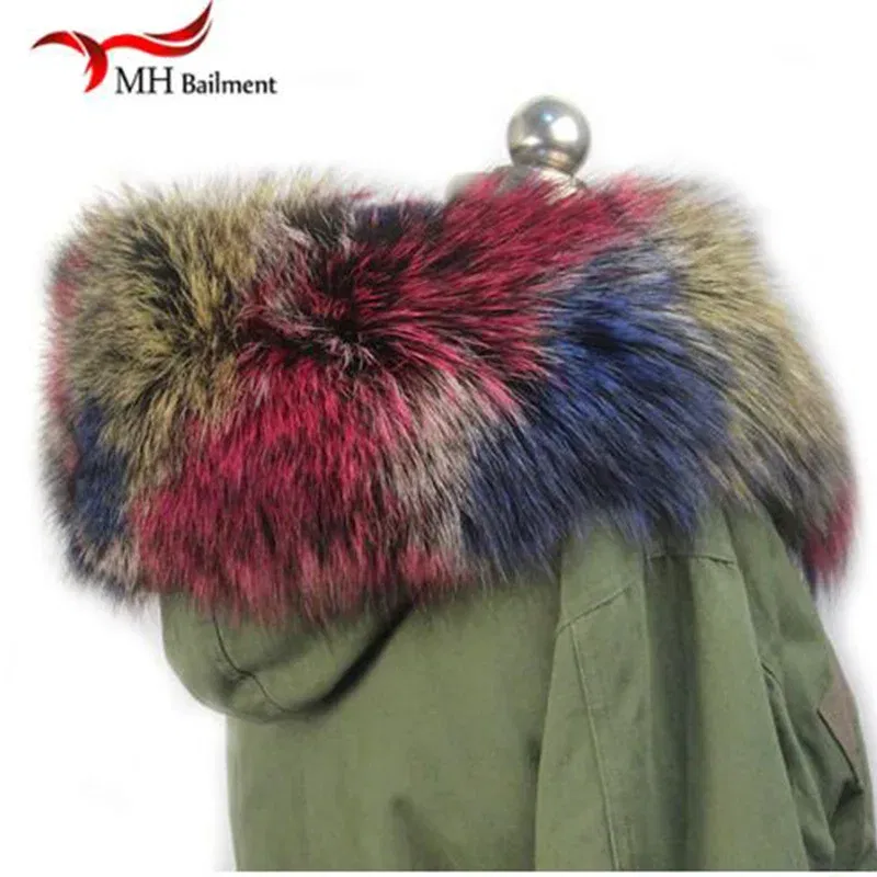 Color: SKY BLUE, Size: M - 100% Real Raccoon Fur Scarf Coat Collar Ladies Winter Luxury Authentic Raccoon Warm Neck Shawl Coat Collar Furry Shawl Women