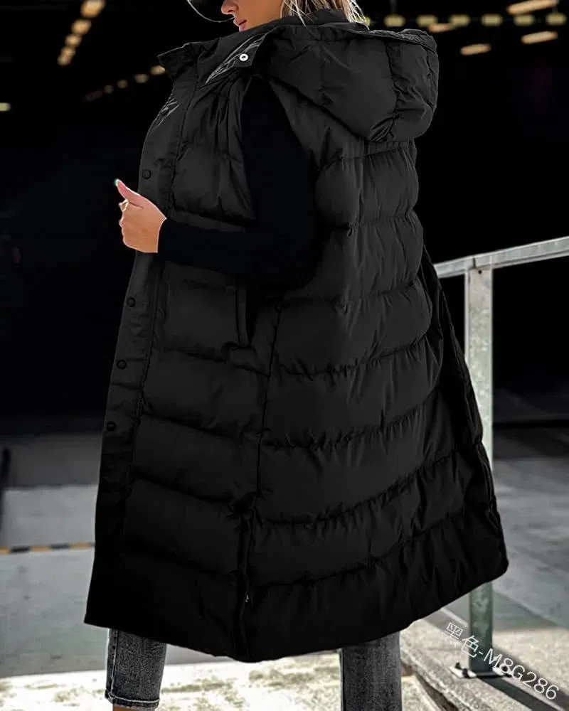 Color: Orange, Size: M - Hooded Zipper Jacket Women Oversize Waistcoat Winter Outerwear Hooded Parka Fashion Quilted Vest Casual