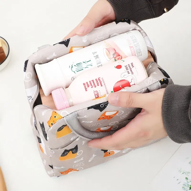 Color: Pink - Cartoon Lunch Bag Portable Insulated Thermal Heat Children's Bento Bag Picnic Tote Kid School Lunch Box Bags Cooler Ice Pack New