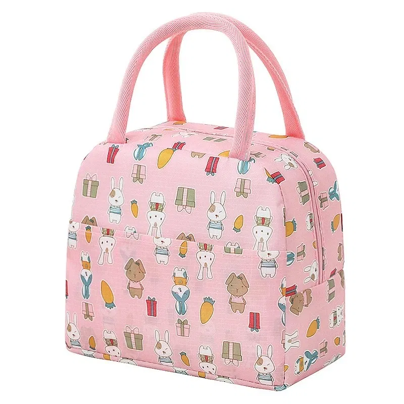 Color: Pink - Cartoon Lunch Bag Portable Insulated Thermal Heat Children's Bento Bag Picnic Tote Kid School Lunch Box Bags Cooler Ice Pack New