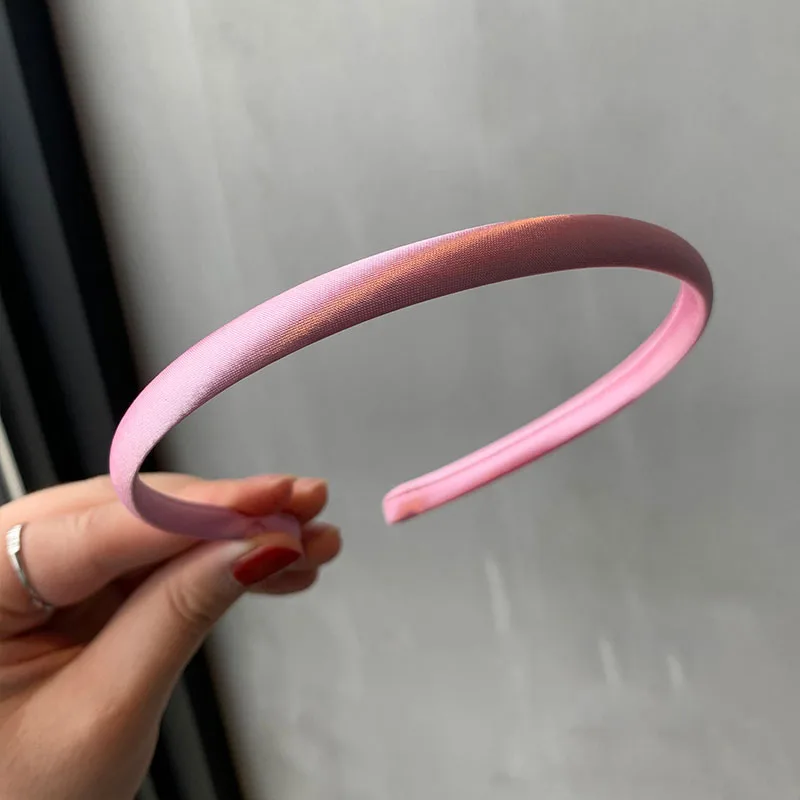 Color: Yellow - Red Blue Green Satin Headband for Women girls Kids Hair band Solid Color Thin Elastic Hair Hoop Accessories Headpiece