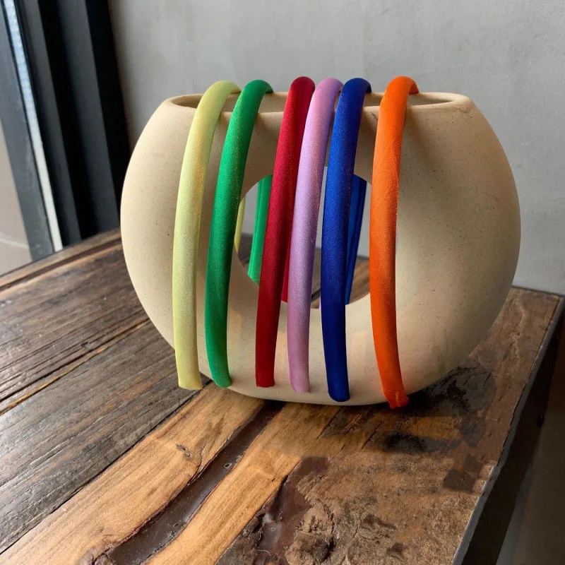 Color: Yellow - Red Blue Green Satin Headband for Women girls Kids Hair band Solid Color Thin Elastic Hair Hoop Accessories Headpiece