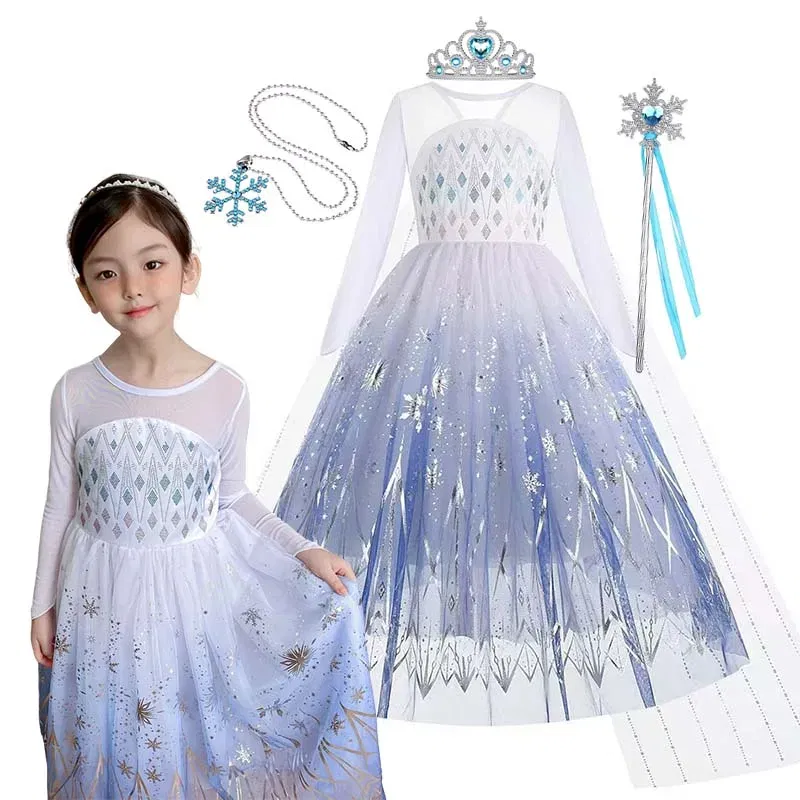 Kid Size: 2T, Color: Khaki - Disney Frozen Anna Elsa Girls Princess Dresses Mesh Sequin Dress Kids Cosplay Snow Queen Costumes Carnival Birthday Party Gowns