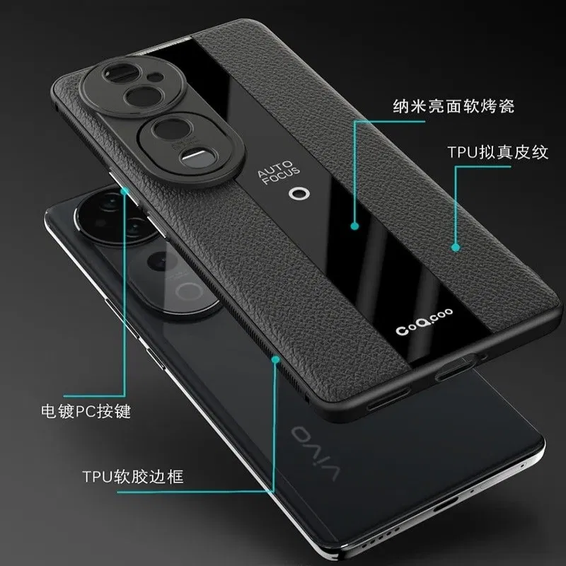 Color: Pink, Material: ABS - Case For VIVO V40 5G Case Luxury Leather Soft Back Cover For Vivo V40 Pro Camera Protection Silicone Shell Shockproof Bumper