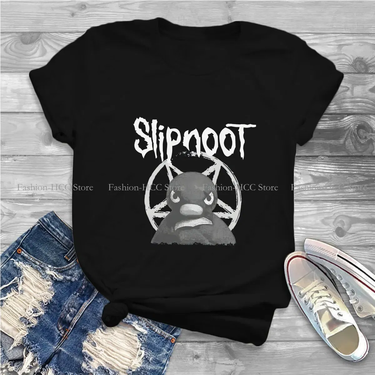 Color: WHITE, Size: L - Slipnoot White Print Style Polyester TShirt Pingu Cartoon Comfortable Hip Hop Gift Clothes T Shirt Stuff