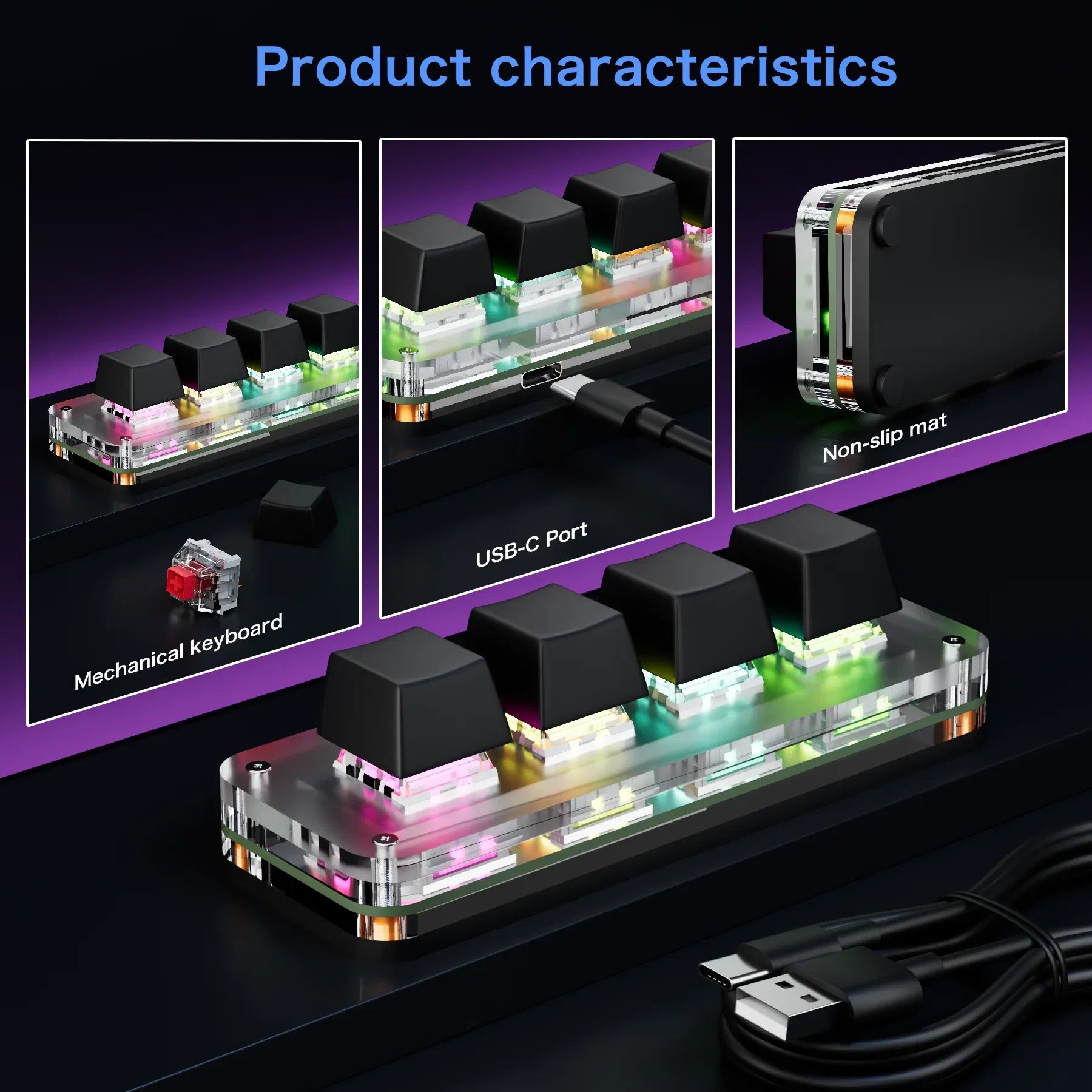 Color: Khaki - Programming Macro Mechanical Keyboard RGB Mini Gaming Custom Macropad 4 Keys Keypads For PS Copy Paste Hotswap Keypad USB Wired