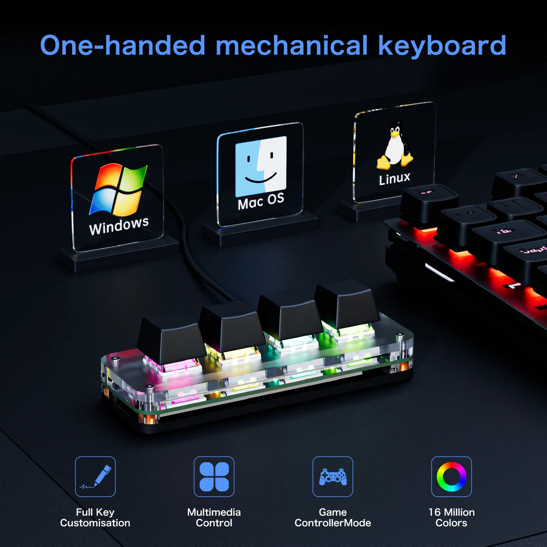 Color: Khaki - Programming Macro Mechanical Keyboard RGB Mini Gaming Custom Macropad 4 Keys Keypads For PS Copy Paste Hotswap Keypad USB Wired