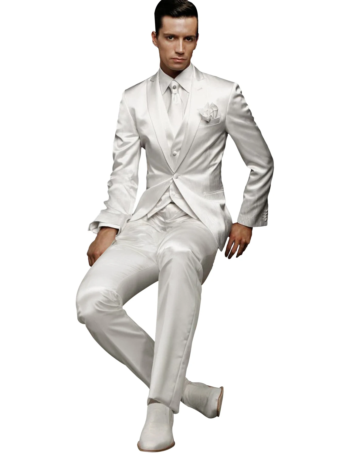 Color: black, Size: M - Men's 3 Piece Suit One Button Tailored Fit Wedding Jacket Tux Vest & Trousers
