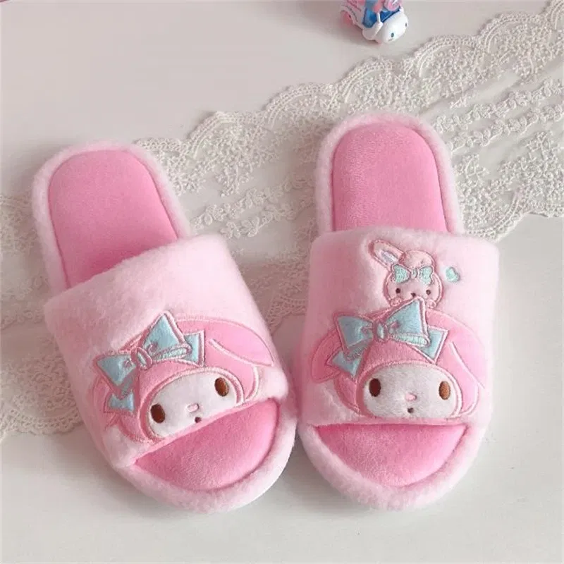 Color: Pink, Shoe Size: 39 - Kawaii Peep Toe Slippers Girl Cute Indoor Shoes Open Toes Home Slippers Casual Lolita Flat Non-slip Purple Pink Japanese Style