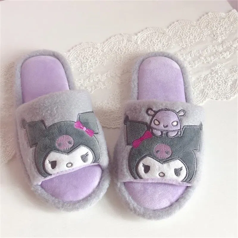 Color: Pink, Shoe Size: 39 - Kawaii Peep Toe Slippers Girl Cute Indoor Shoes Open Toes Home Slippers Casual Lolita Flat Non-slip Purple Pink Japanese Style