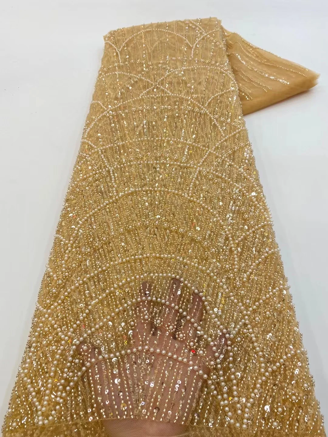 Color: black, Width: 120cm, Length: 5 yards - Wholesale African Sequins Lace Fabric French Embroidery High Quality Luxury Heavy Beaded Bridal Wedding Lace 5 yards