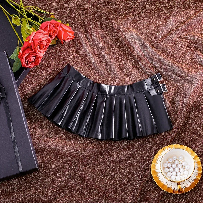 Color: black, Size: M, Ships From: CHINA - Sexy PU Leather Pleated Skirt Women Solid Basic Mini Skirt Low Waist Skirt Female Nightwear Micro Bikini Skirts Nightclub Skirts