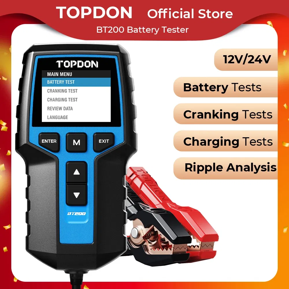 Color: Brown, Ships From: CHINA - TOPDON BT200 Portable Battery Tester Charging Cranking Test Tools for Car 12V Automotive Diagnostic Battery Monitor 100-2000CCA