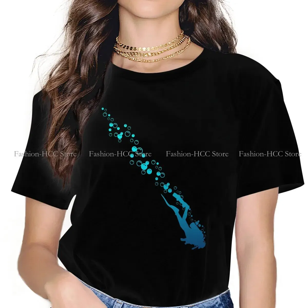 Color: WHITE, Size: M - Blue Diver Hipster Polyester TShirts Dive Scuba Diving Female Harajuku Streetwear T Shirt O Neck