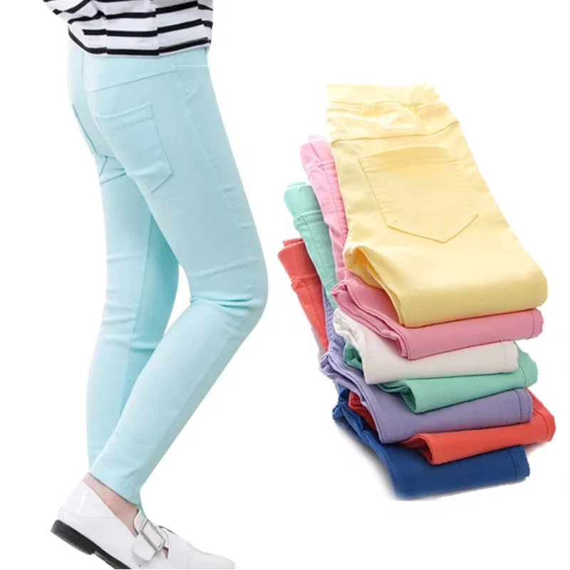 Color: Dark Grey, Kid Size: 7 - 3-12-year-old girls pencil pants elastic baby Leggings 2024 new slim fit children's Leggings solid color imitation jeans