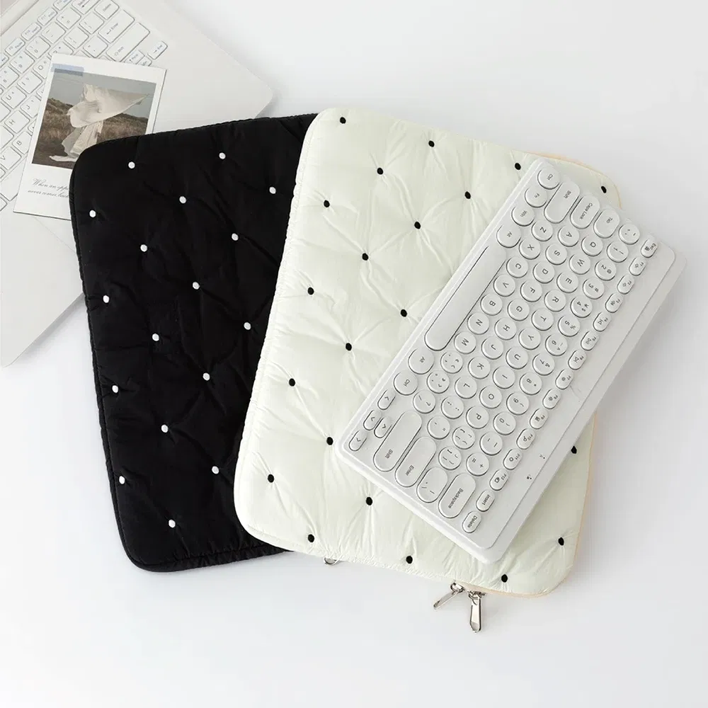 Color: Beige, Size: 11-inch - Laptop bag for macbook air 13 case 13-14 Inch puffy notebook pouch 15-16Inch Cute laptop sleeve 9-11 Inch Tablet Sleeve girl bag