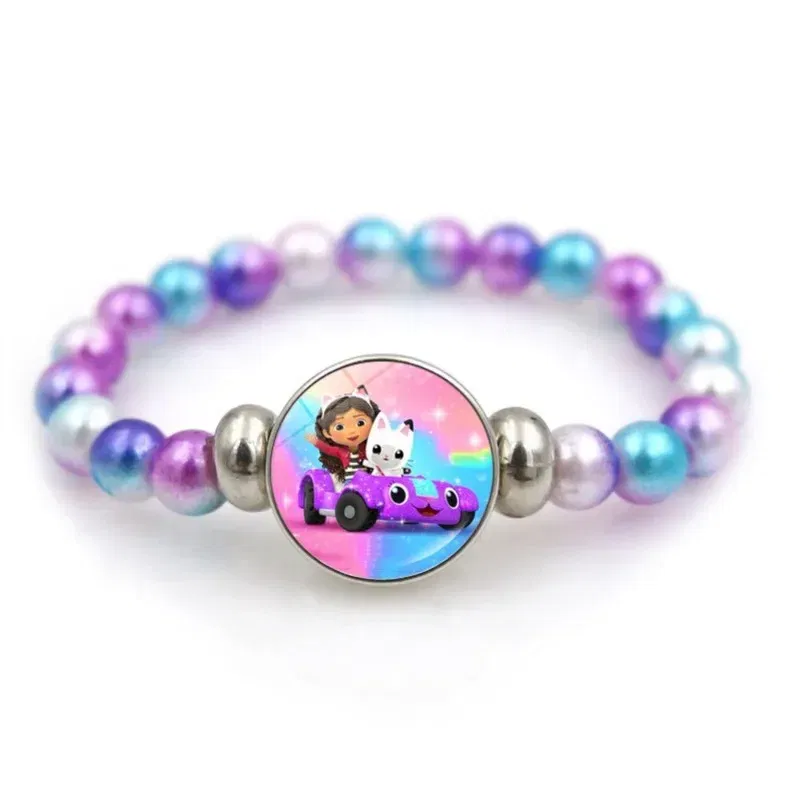 Color: Burgundy, Size: 40cm - Gabby Dollhouse Bracelet Fashion Beaded Wristband Cartoon Anime Jewelry Accessories Kids Girls Boys Birthday Baby Shower Gift