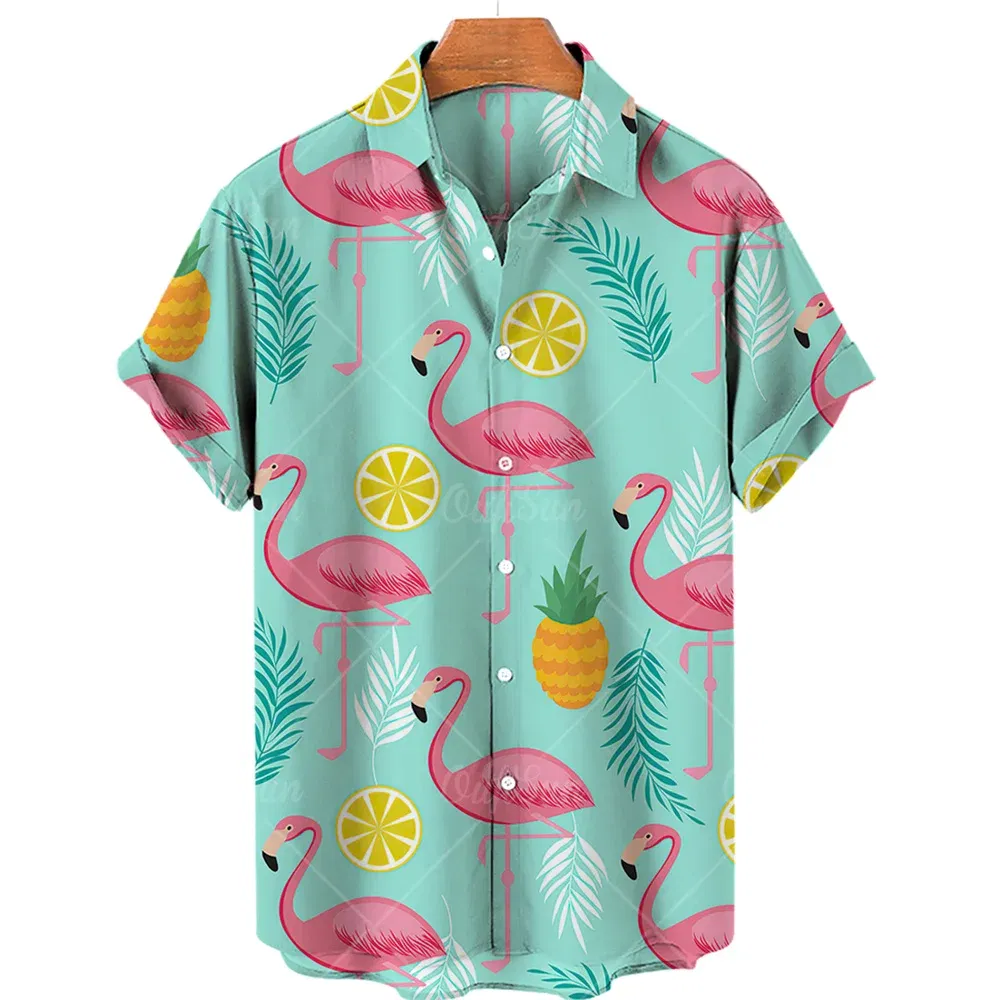 Color: Pink, Size: XXXL - Duck 3d Print Shirts Men Fashion Hawaiian Shirt Short Sleeve Casual Beach Shirts Boys Single-Breasted Blouse Men's Clothing