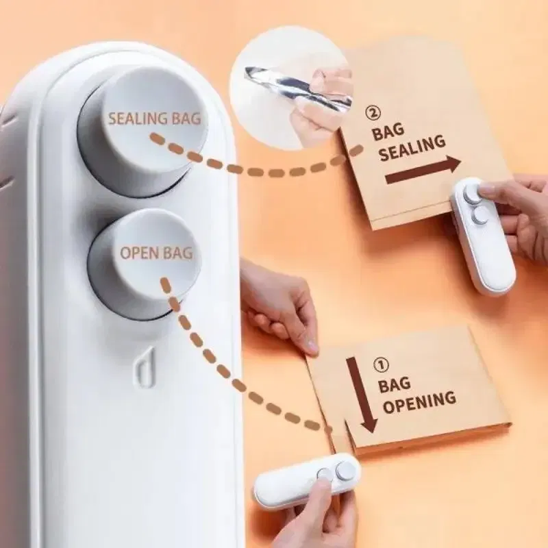 Color: Light Grey - Portable Mini Sealer 2 in 1 Heat Sealer For Snacks  Home use rechargeable sealer Vacuum Sealer Snacks plastic bag heat sealer