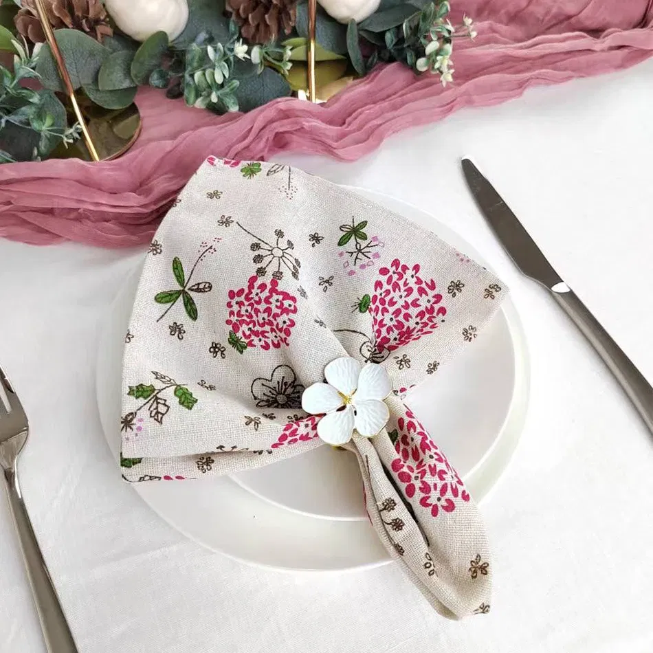 Color: Clear - 4PCS 40x40CM Floral Printed Cloth Napkins Japanese Style Dinner Dish Towel Wedding Restaurant Bar Table Mat serviette de table