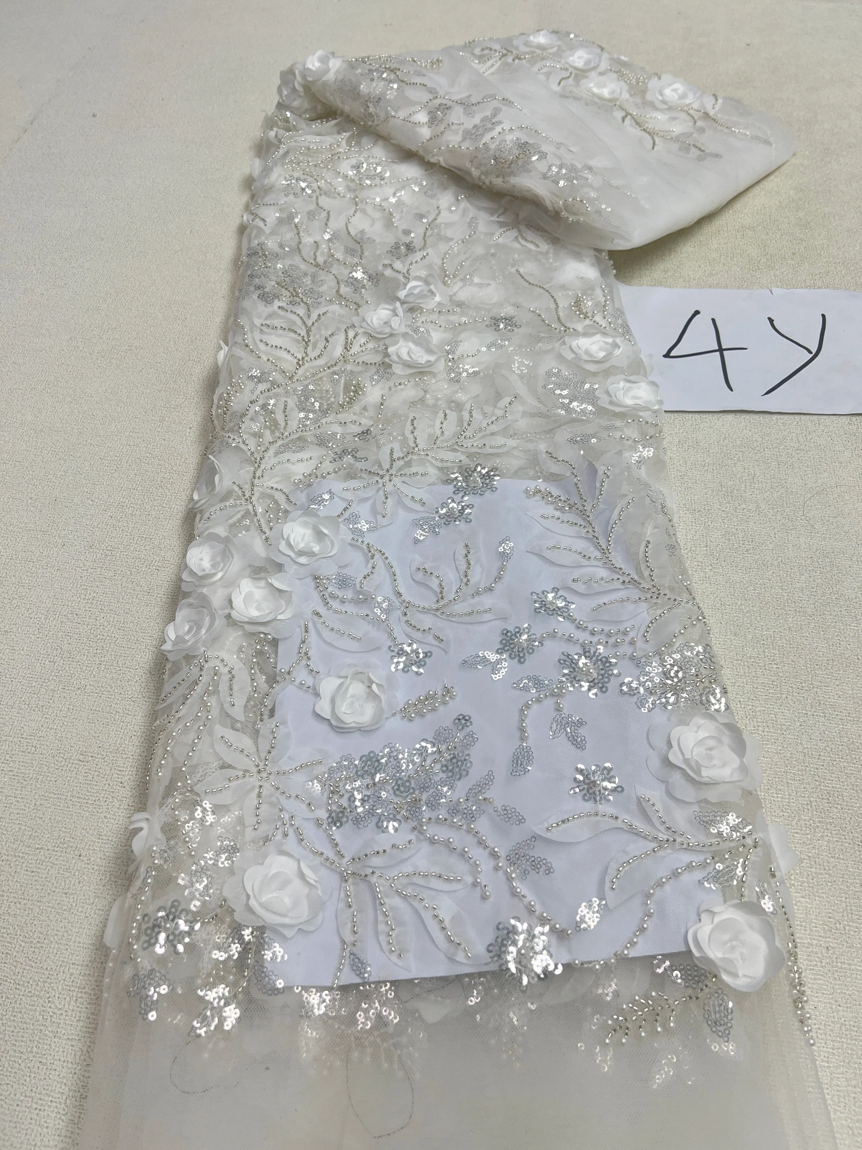Color: Light Green, Length: 5 yards, Width: 120cm - 2025 African Nigerian Tulle Lace Fabric Sequins Sewing Guipure Beads Stone Embroidery Dresses High Quality 4 Yards