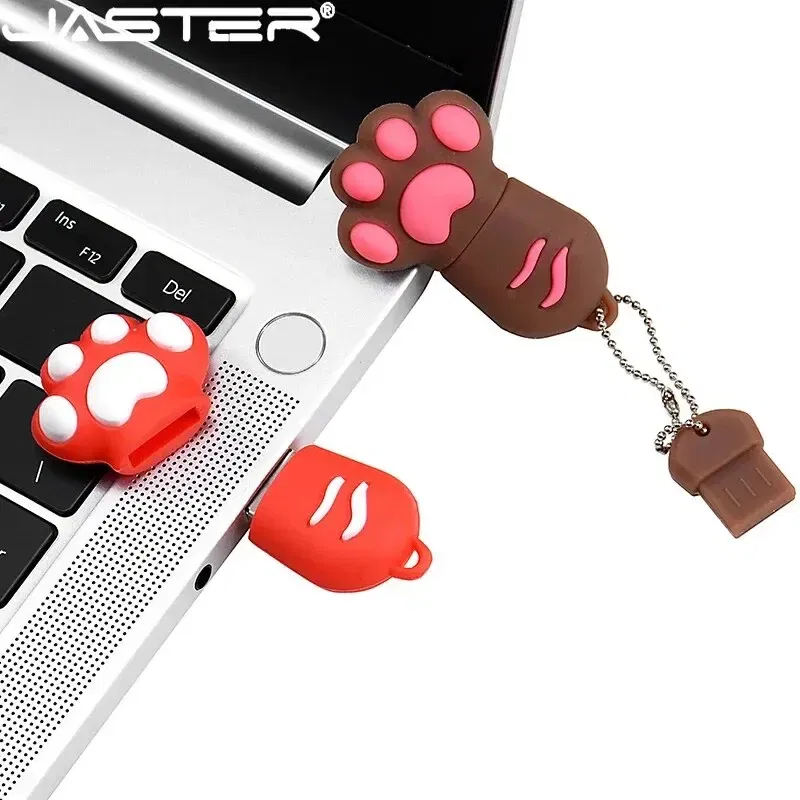 Capacity: 32GB, Color: Brown - JASTER Cute Cat Claw USB Flash Drive 64GB Cartoon Memory Stick 32GB Creative Gift Pen Drive 16GB Pink Silicone External Storage