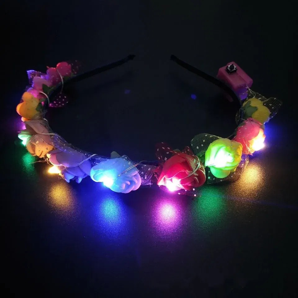 Color: Yellow - Luminous Rose Flower Headband LED Light up Wreath for Women Girl Bridal Wedding Party Hairband Christmas Valentine's Day Gifts