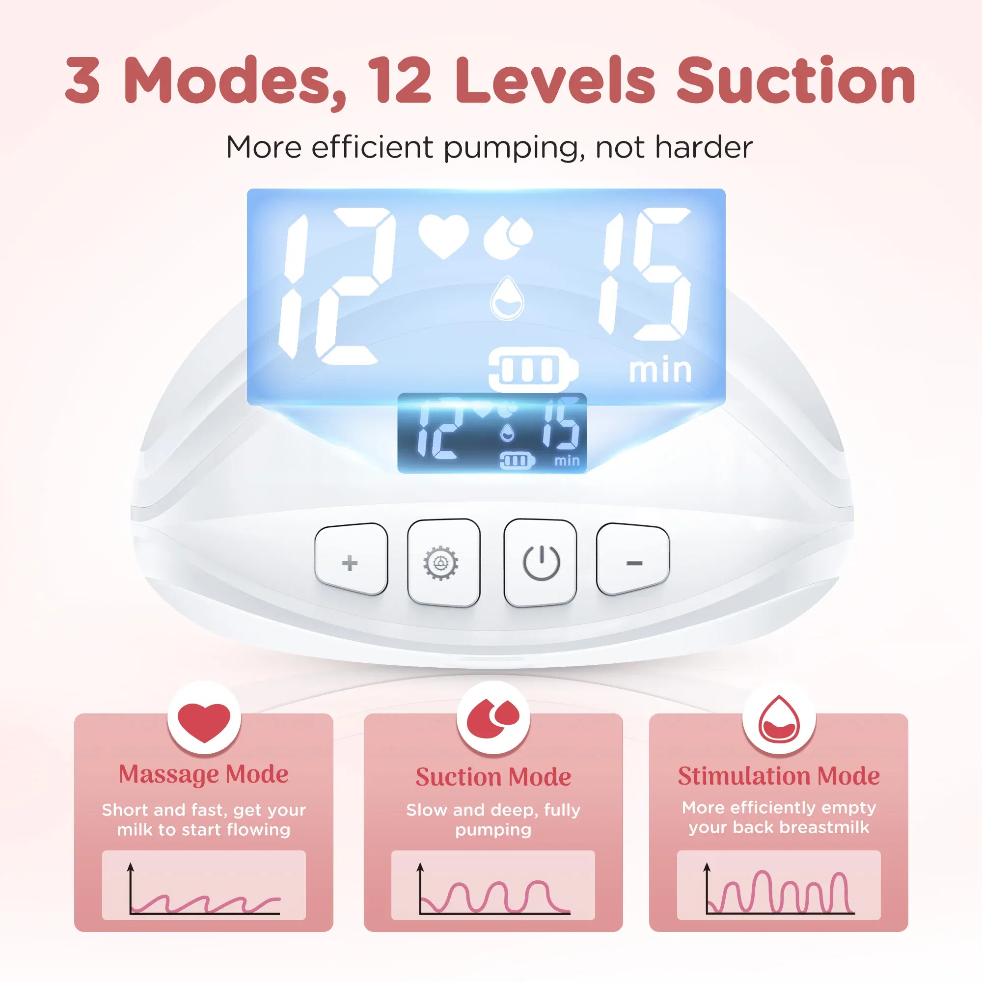 Color: GRAY - Hands Free Breast Pump Electric Wearable Breast Pump 3 Modes & 12 Levels Portable Wireless Breast Pump Low Noise Breastfeeding