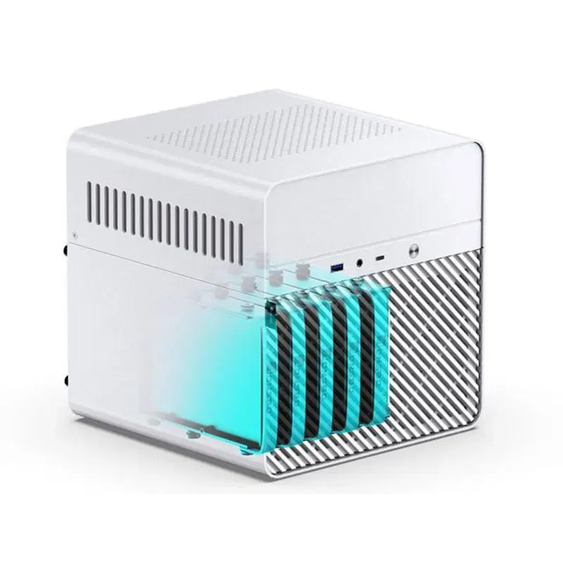 Color: Red - JONSBO N2 ITX Mini NAS Server Small Case All-In-One Aluminum Suitcase Portable Case 5 Hard Disk Location Hot-Swappable Chassis