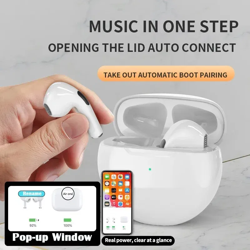 Color: Blue - Original Pro6 TWS Wireless Bluetooth Headset Bluetooth 5.3 Earphones Sport Earbuds Smart Touch Music Headset For All Smartphones