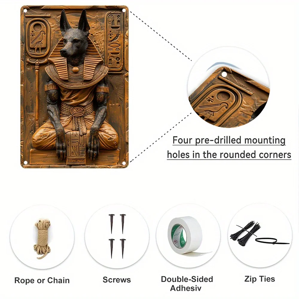 1Pc Anubis of Egypt 3D Aluminum Sign: 8x12 Inch (20x30cm) 100% Aluminum Material, 32% Higher Bending Resistance - Bedroom