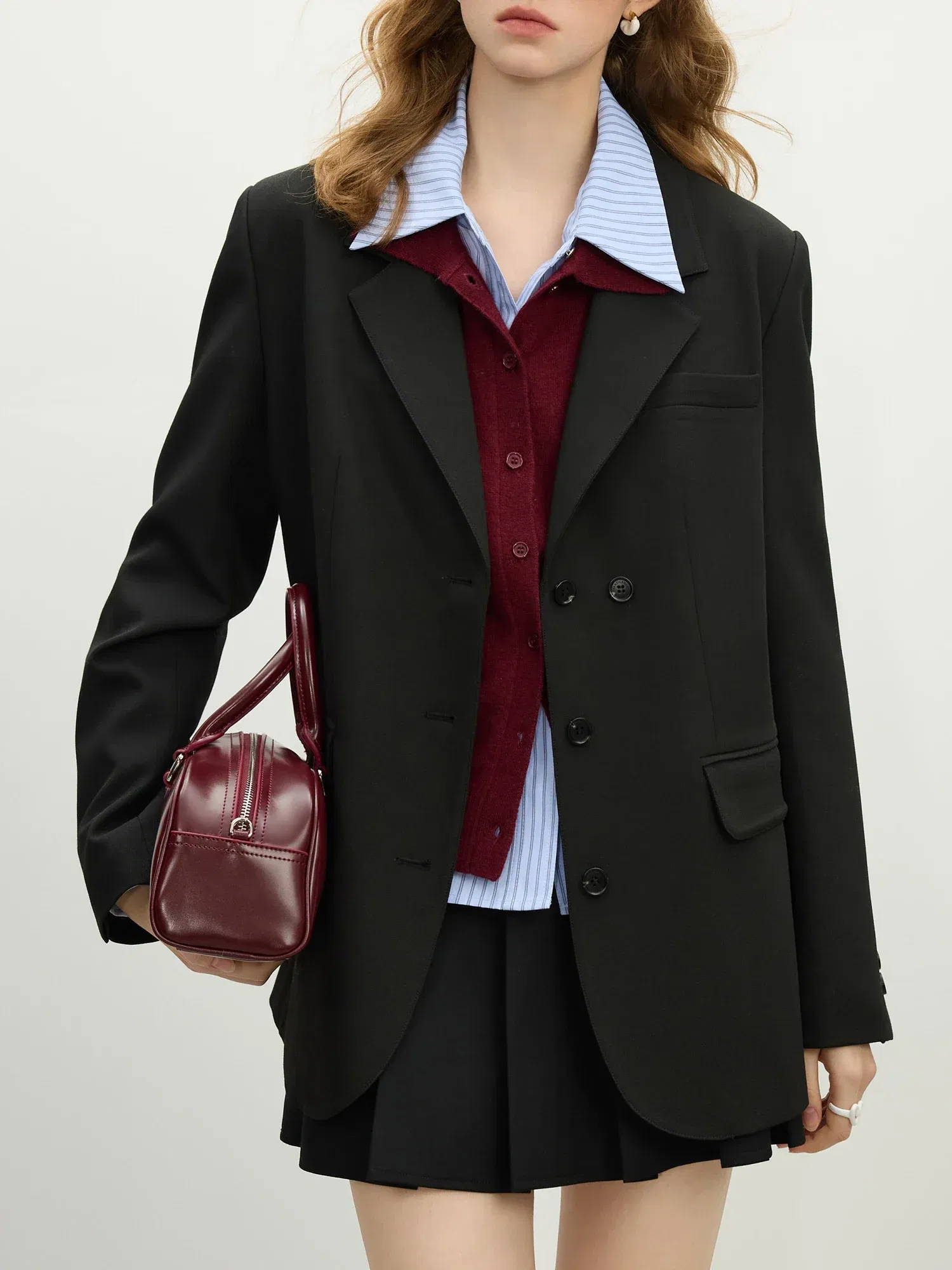 Color: black, Size: S - FSLE Women Khaki Blazer 2025 Spring New Office Lady Black Simple Loose Front Shoulder Blazer Coats Button Design Coat 25FS11071