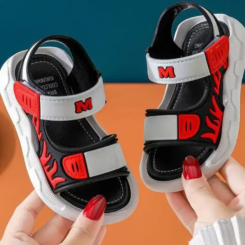 Color: black, Shoe Size: 32 - Baby Sandals Flame Pattern Boy Sandals Soft Sole Anti-slip Boys Girls Children Shoes