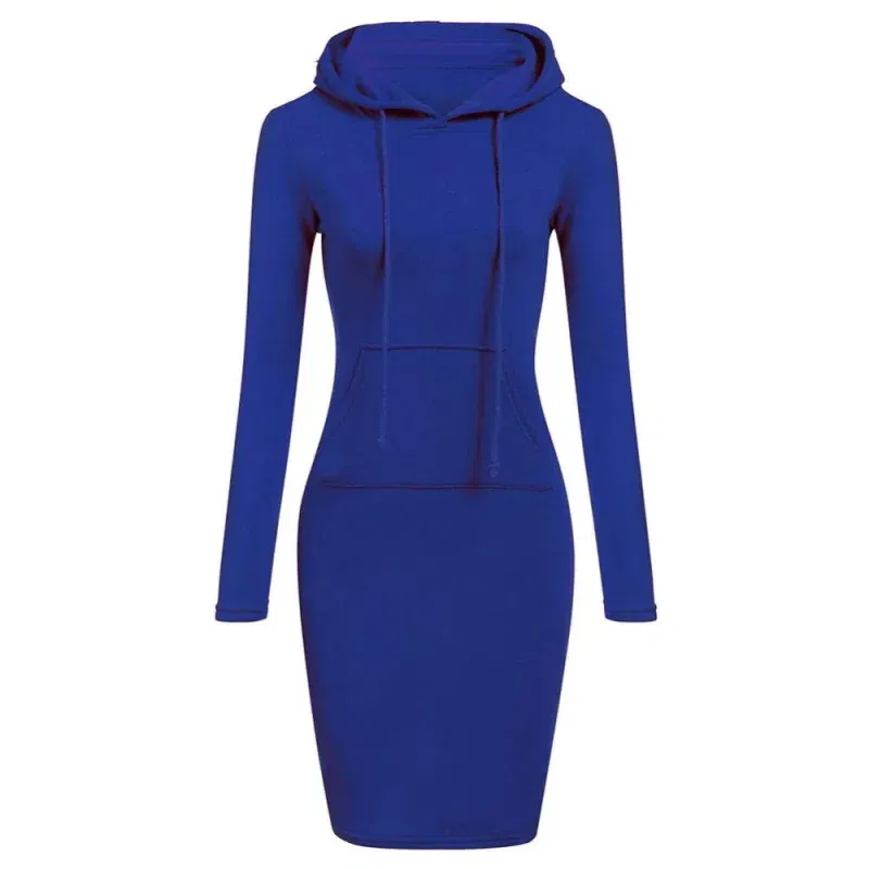 Color: Blue, Size: XXL - Ladies Dress Autumn Women Hooded Dresses Hoodies Women Sweatshirts Women Hoodies Dress Tops Ladies Clothing