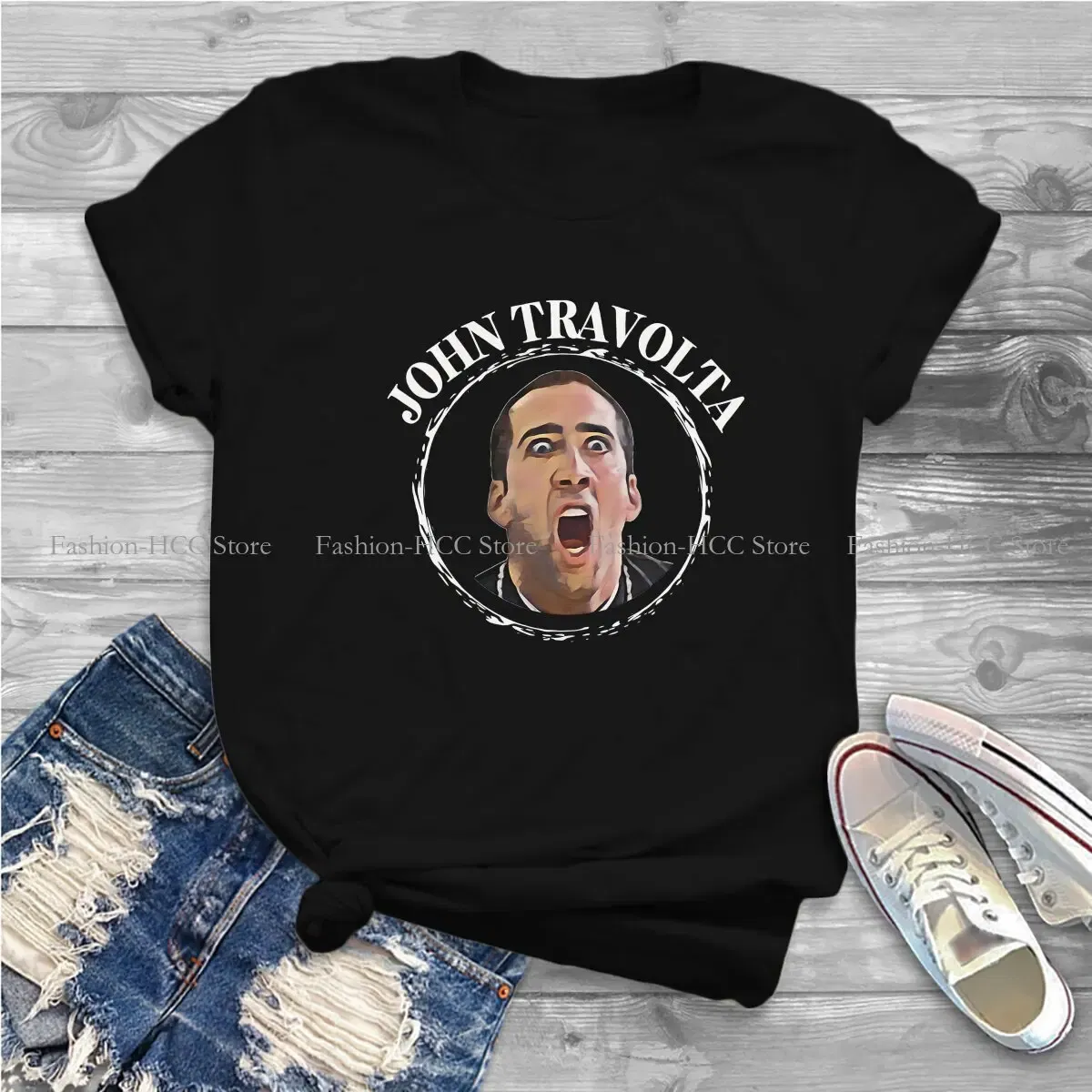 Color: black, Size: M - Face Off Casual Polyester TShirt Nicolas Cage Creative Tops Casual T Shirt Female