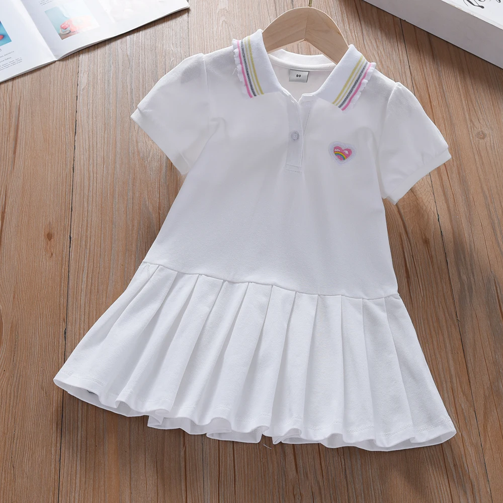 Color: Beige, Kid Size: 5 - Toddler Girls' Dress Ages 2-6 Yellow Collared Summer Cotton Clothes for Children Cute Casual Outfit