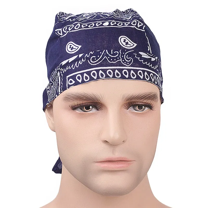 Color: Navy Blue - Cotton Cycling Pirate Bandana Men Women Headwraps Bike Headband Headcloth Sweat Wicking Beanie Hip-hop Turban Head Scarf
